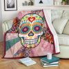 Sugar Skull Hippie Skeleton Fleece Blanket - Image 2