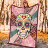 Sugar Skull Hippie Skeleton Fleece Blanket - Image 5