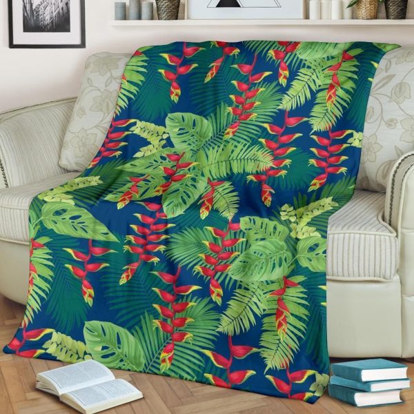 Green Heliconia Pattern Print Design Fleece Blanket - Image 2