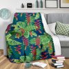 Green Heliconia Pattern Print Design Fleece Blanket - Image 3